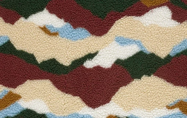 Teddy fleece stof, abstracte print, bordeaux/groen/blauw/wit/crème. A.221-1
